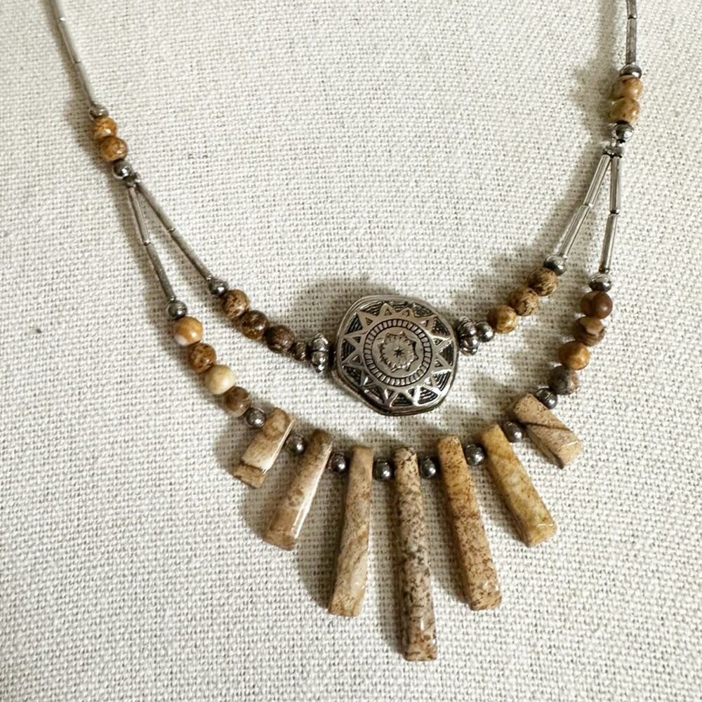 Southwest Liquid Silver Beaded gem stone necklace Coastal Cowgirl Boho Jewelry